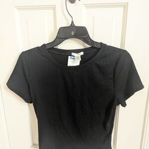 Bozzolo Black Ribbed Short Sleeve Top
